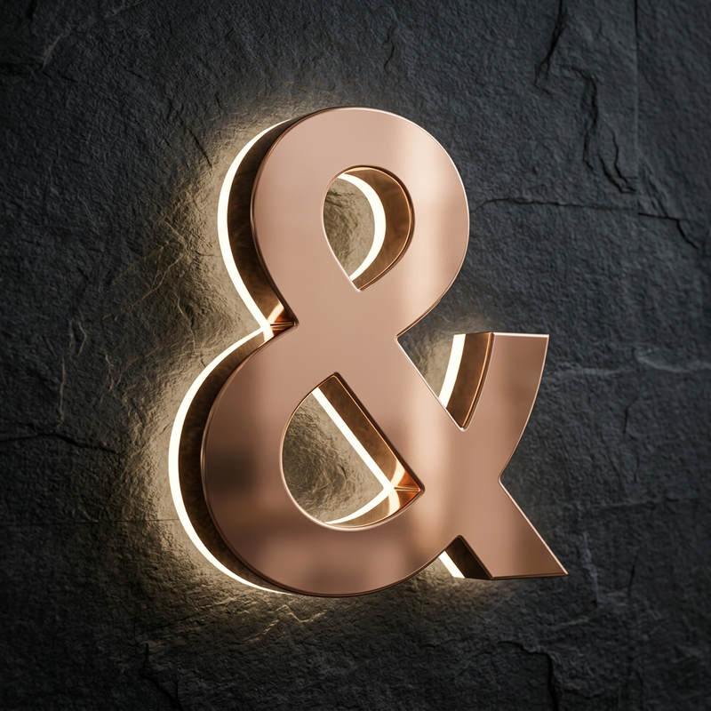 3D Backlit Metal Rose Gold Ampersand